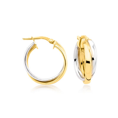Italian 18kt Gold Over Sterling and Sterling Silver Triple-Row Hoop Earrings