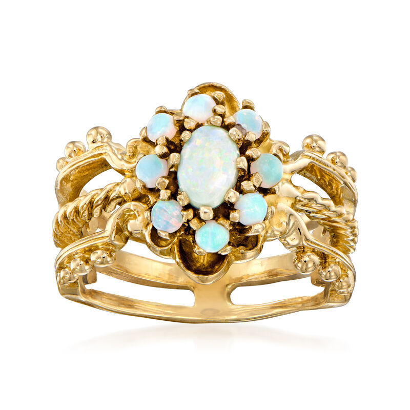 C. 1970 Vintage Opal Cluster Ring in 14kt Yellow Gold. Size 5.5 image number 0