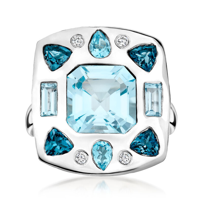 5.50 Carat Sky Blue Topaz and 2.10 ct. t.w. Multi-Gemstone Ring in Sterling Silver image number 0
