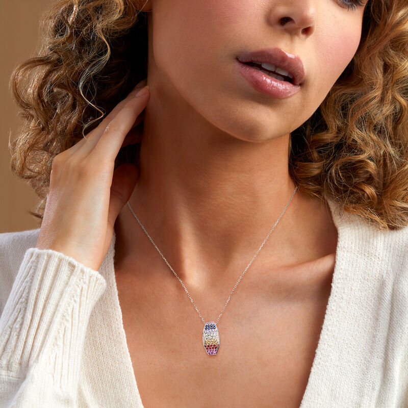 C. 2000 Vintage 1.25 ct. t.w. Multicolored Sapphire Pendant Necklace with Diamonds in 18kt White Gold. 18" image number 1