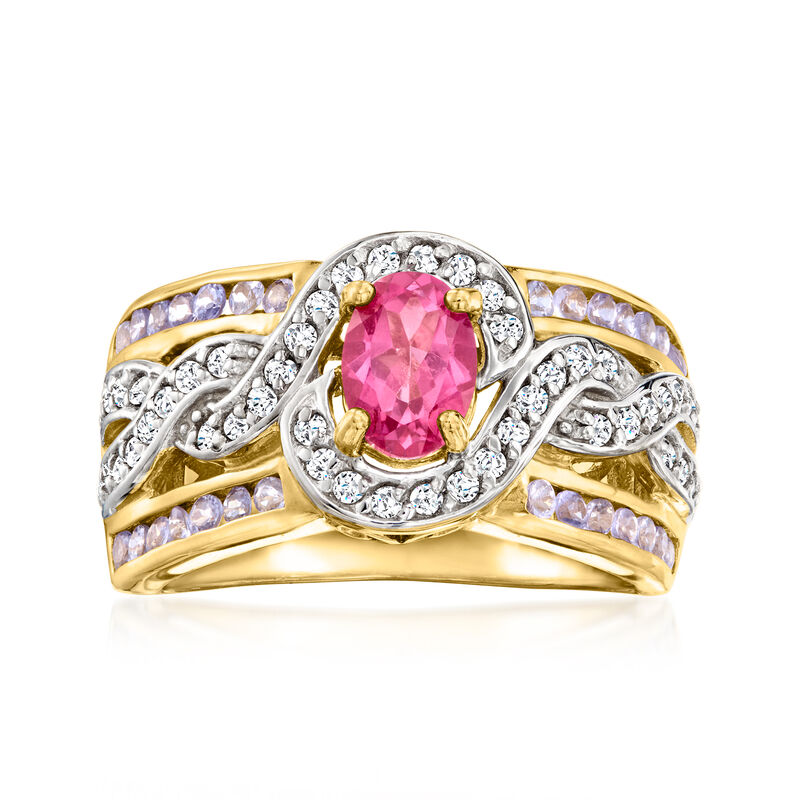 1.00 Carat Pink Topaz Ring with .50 ct. t.w. Tanzanites and .30 ct. t.w. White Zircons in 18kt Gold Over Sterling image number 0