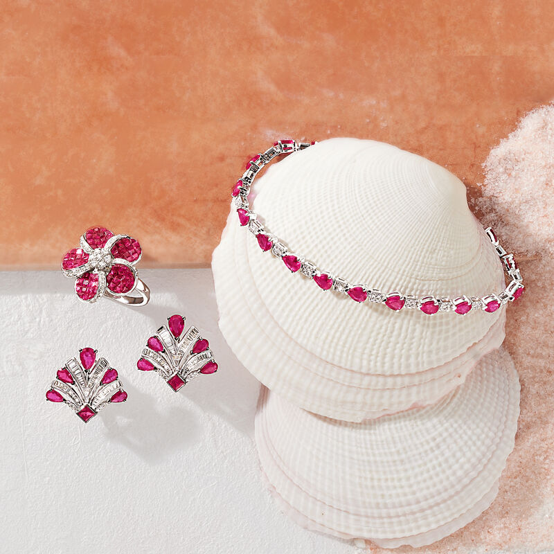 2.50 ct. t.w. Ruby and .65 ct. t.w. Diamond Earrings in 18kt White Gold image number 3