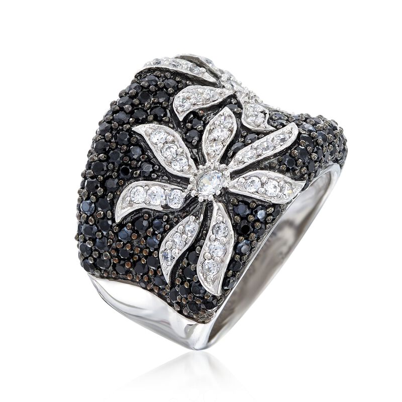 1.75 ct. t.w. Black and White CZ Flower Ring in Sterling Silver  image number 2