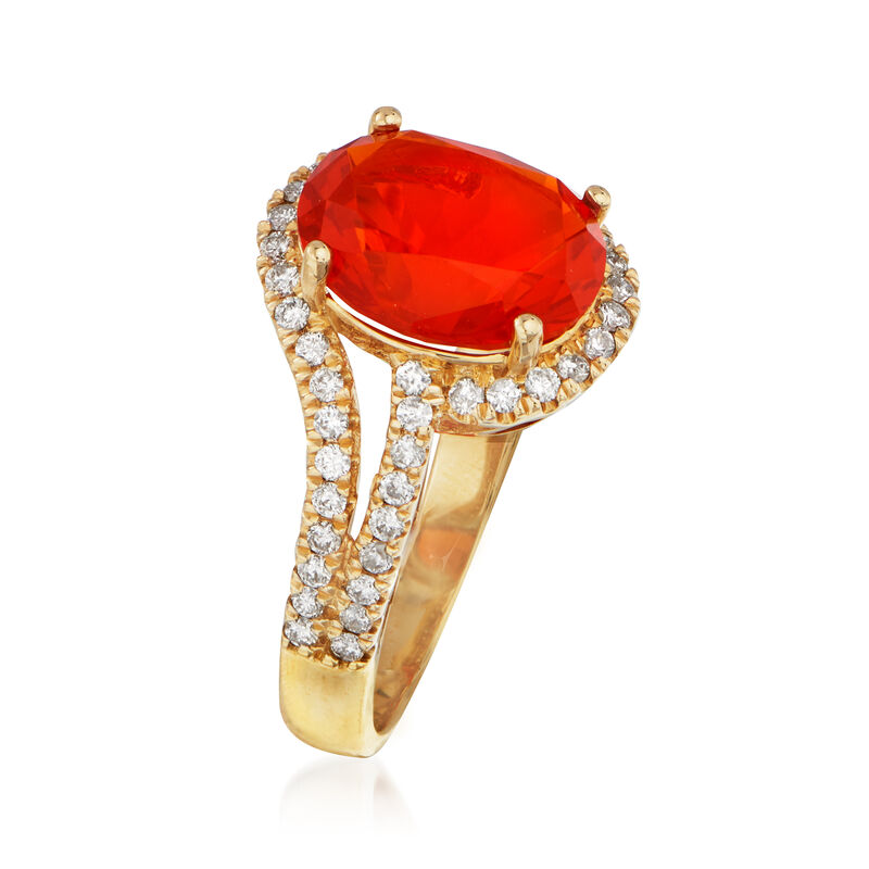 Fire Opal and .43 ct. t.w. Diamond Ring in 14kt Yellow Gold image number 2