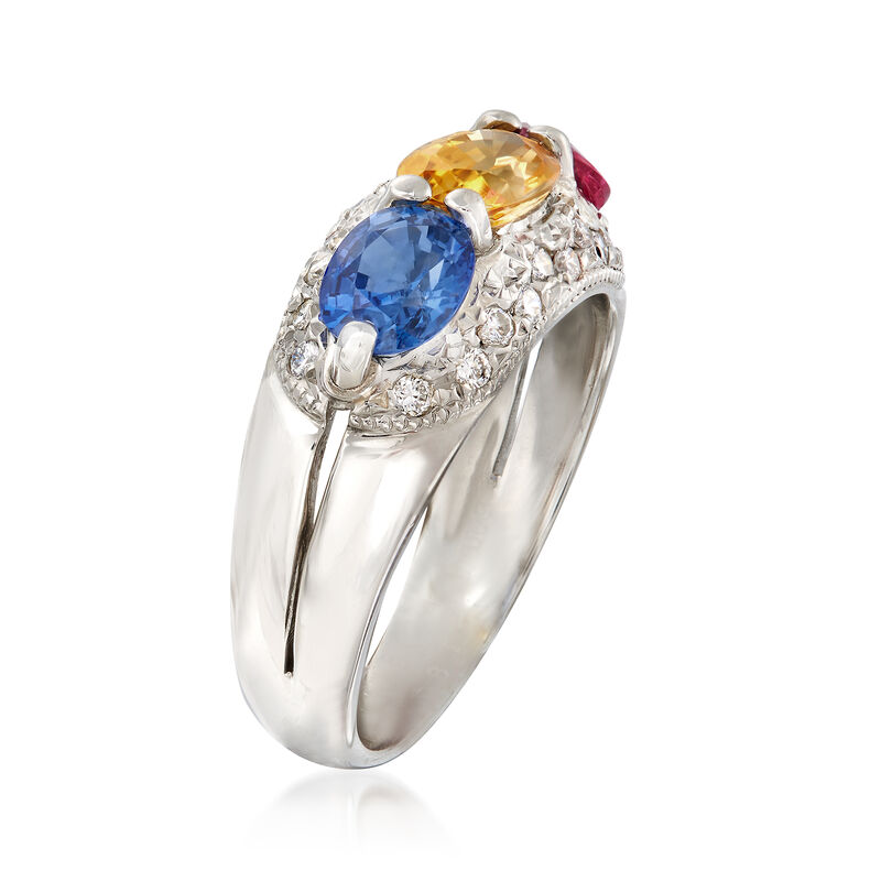 C. 2000 Vintage 2.66 ct. t.w. Multi-Stone and .23 ct. t.w. Diamond Ring in Platinum. Size 6.5 image number 2