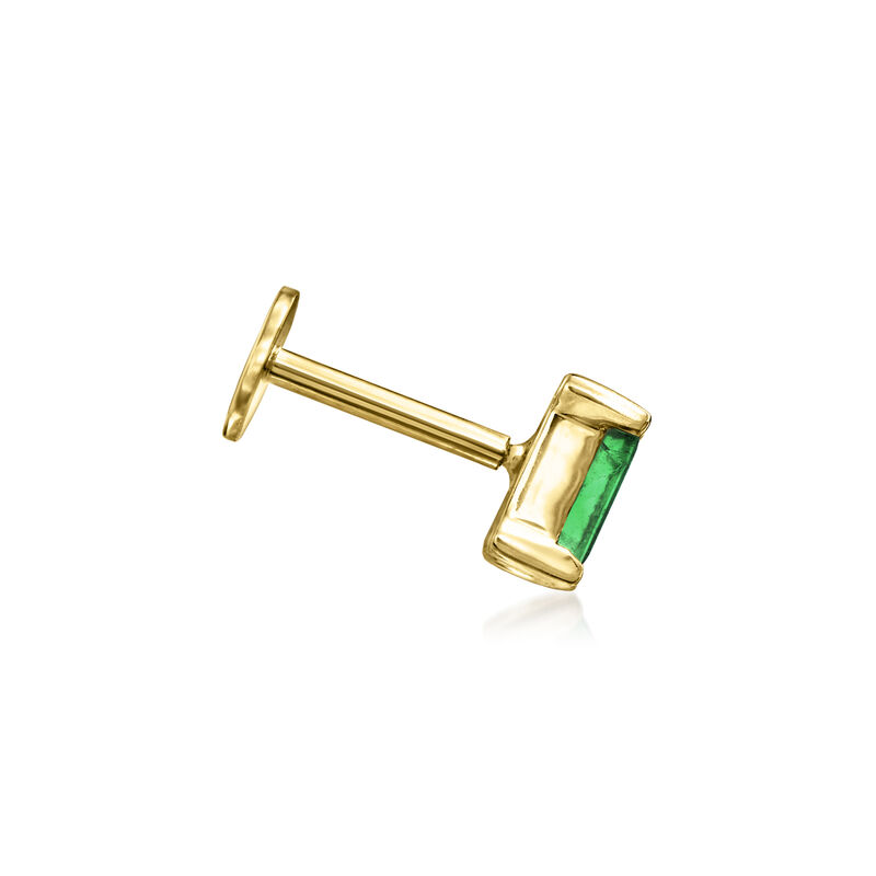 Baguette Emerald Single Flat-Back Stud Earring in 14kt Yellow Gold image number 2