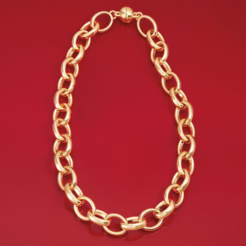Andiamo 14kt Yellow Gold Over Resin Puffed Oval-Link Necklace image number 2