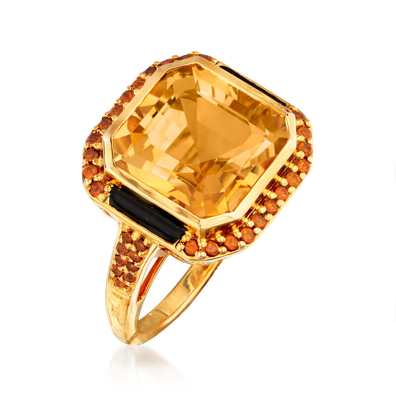 7.71 ct. t.w. Citrine and Black Enamel Ring in 18kt Gold Over Sterling image number 2