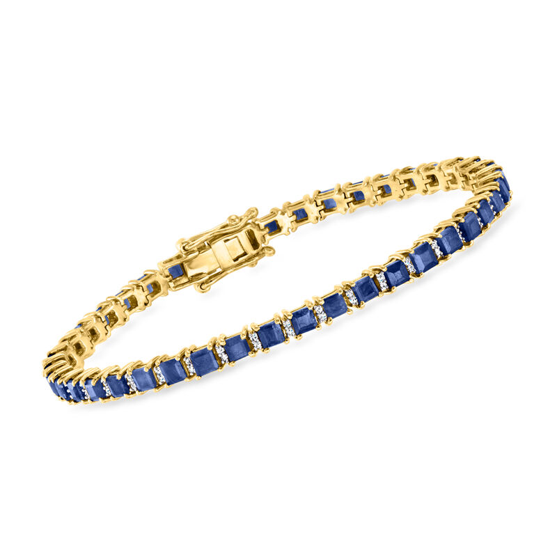 10.00 ct. t.w. Sapphire and .50 ct. t.w. Diamond Tennis Bracelet in 18kt Gold Over Sterling image number 0