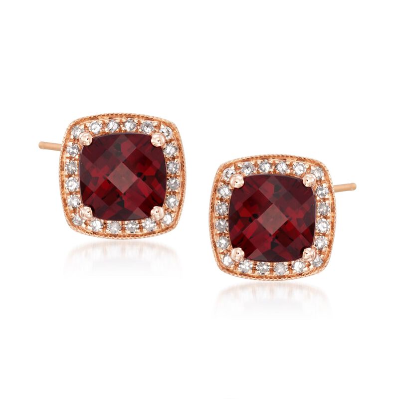 2.45 ct. t.w. Garnet and .16 ct. t.w. Diamond Stud Earrings in 14kt Rose Gold image number 0