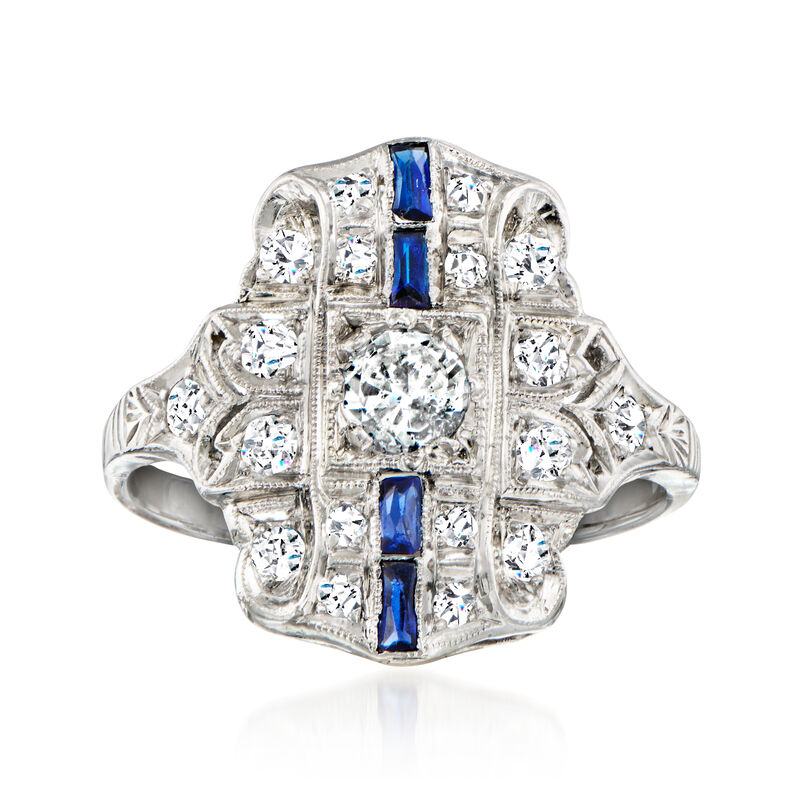 C. 2000 Vintage .55 ct. t.w. Diamond Ring with .12 ct. t.w. Synthetic Sapphires in Platinum and 14kt White Gold. Size 6 image number 0