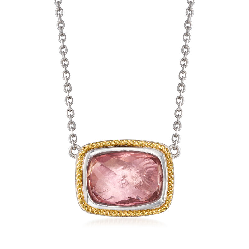 Pink Quartz Necklace in Sterling Silver with 14kt Yellow Gold image number 0