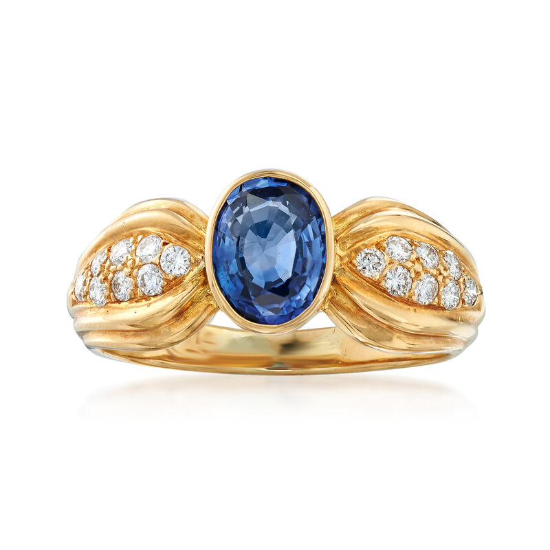 C. 1990 Vintage 1.14 Carat Sapphire and .20 ct. t.w. Diamond Ring in 18kt Yellow Gold. Size 6.5 image number 0