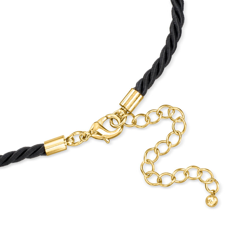 14kt Yellow Gold-Plated Necklace with 6.00 Carat CZ, Black Enamel and Black Cord. 18" image number 2