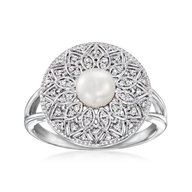 5.5-6mm Cultured Pearl and .11 ct. t.w. Diamond Ring in Sterling Silver image number 0