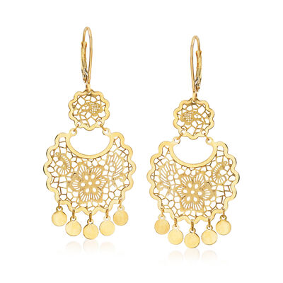Italian 14kt Yellow Gold Filigree Chandelier Earrings