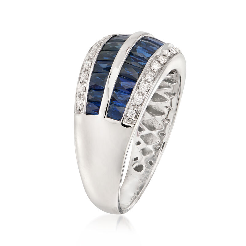 2.10 ct. t.w. Baguette Sapphire and .14 ct. t.w. Diamond Ring in 14kt White Gold image number 2