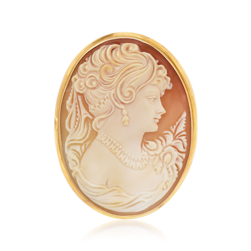 C. 1980 Vintage Brown Shell Cameo Pin/Pendant in 18kt Yellow Gold image number 3