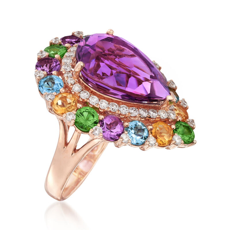 7.00 Carat Amethyst and 4.20 ct. t.w. Multi-Stone Ring in 18kt Rose Gold image number 2