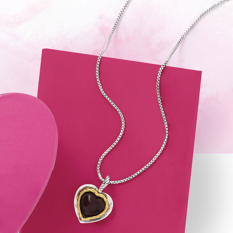 10.00 Carat Garnet Heart Pendant Necklace in Sterling Silver and 14kt Yellow Gold image number 2