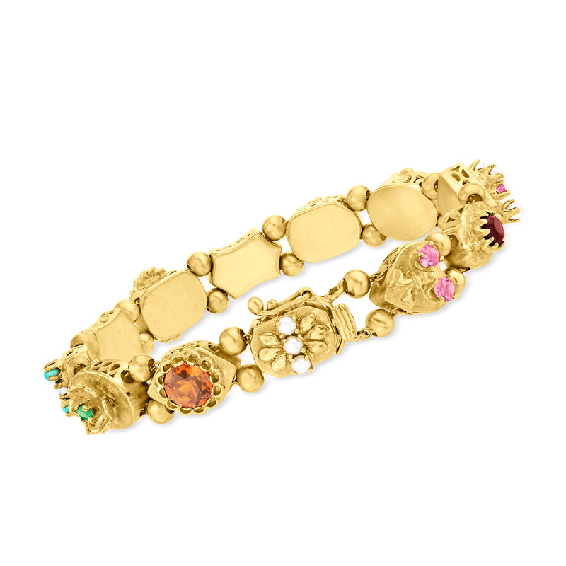 C. 1970 Vintage 1.84 ct. t.w. Multi-Gemstone Slide Charm Bracelet in 14kt Yellow Gold image number 2