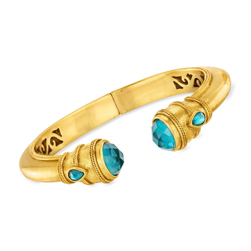 C. 2020 Vintage Julie Vos 24kt Gold-Plated Cuff Bracelet with Simulated Blue Quartz image number 0
