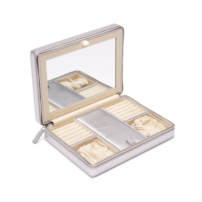 Brouk & Co. "Croft Avenue - Luna" Silver Faux Leather Large Travel Jewelry Case image number 2