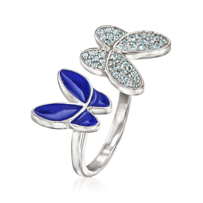 .20 ct. t.w. Swiss Blue Topaz and Blue Enamel Butterfly Ring in Sterling Silver image number 2