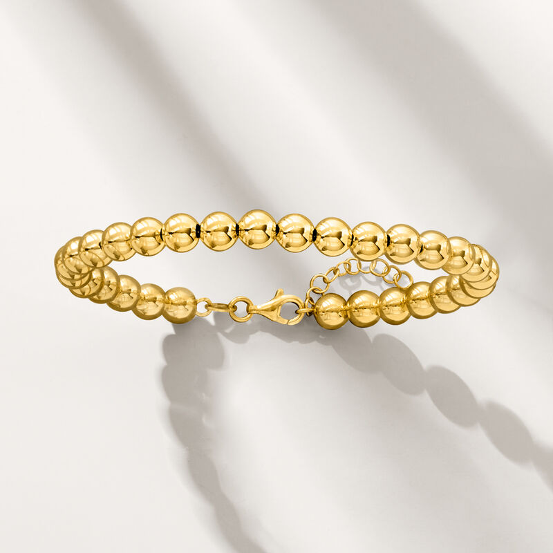 Italian 6mm 14kt Yellow Gold Bead Bracelet. 7.25" image number 4