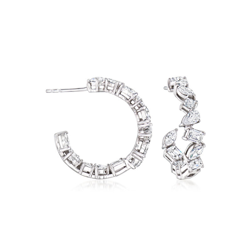 3.80 ct. t.w. Multi-Shaped CZ Hoop Earrings in Sterling Silver. 1" image number 0
