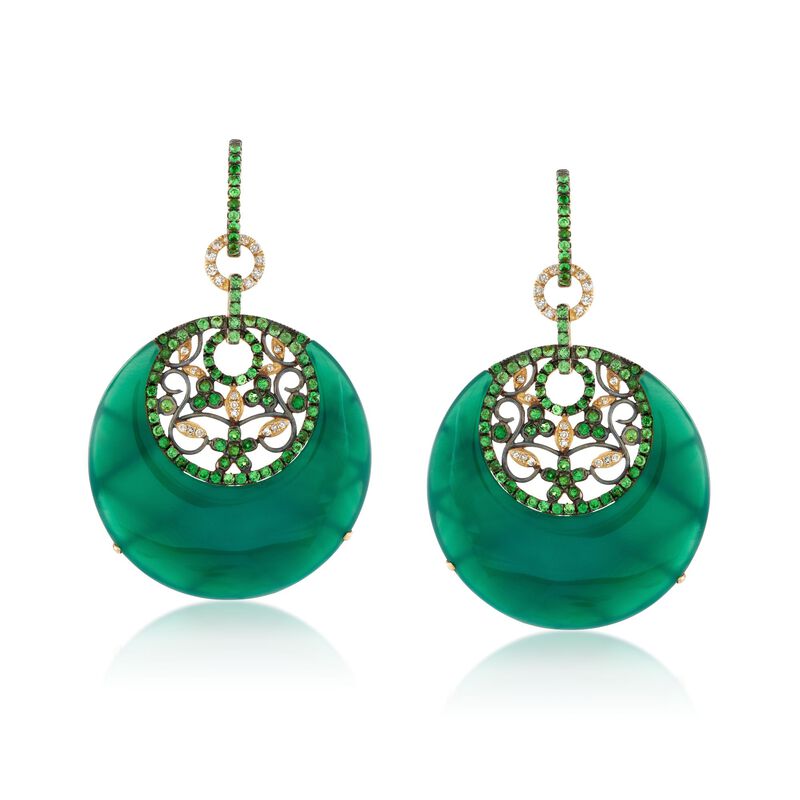 Green Onyx and 2.30 ct. t.w. Multi-Stone Drop Earrings With Diamonds in 18kt Yellow Gold image number 0