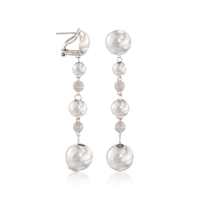 .30 ct. t.w. Pave Diamond Bead Drop Earrings in Sterling Silver image number 2