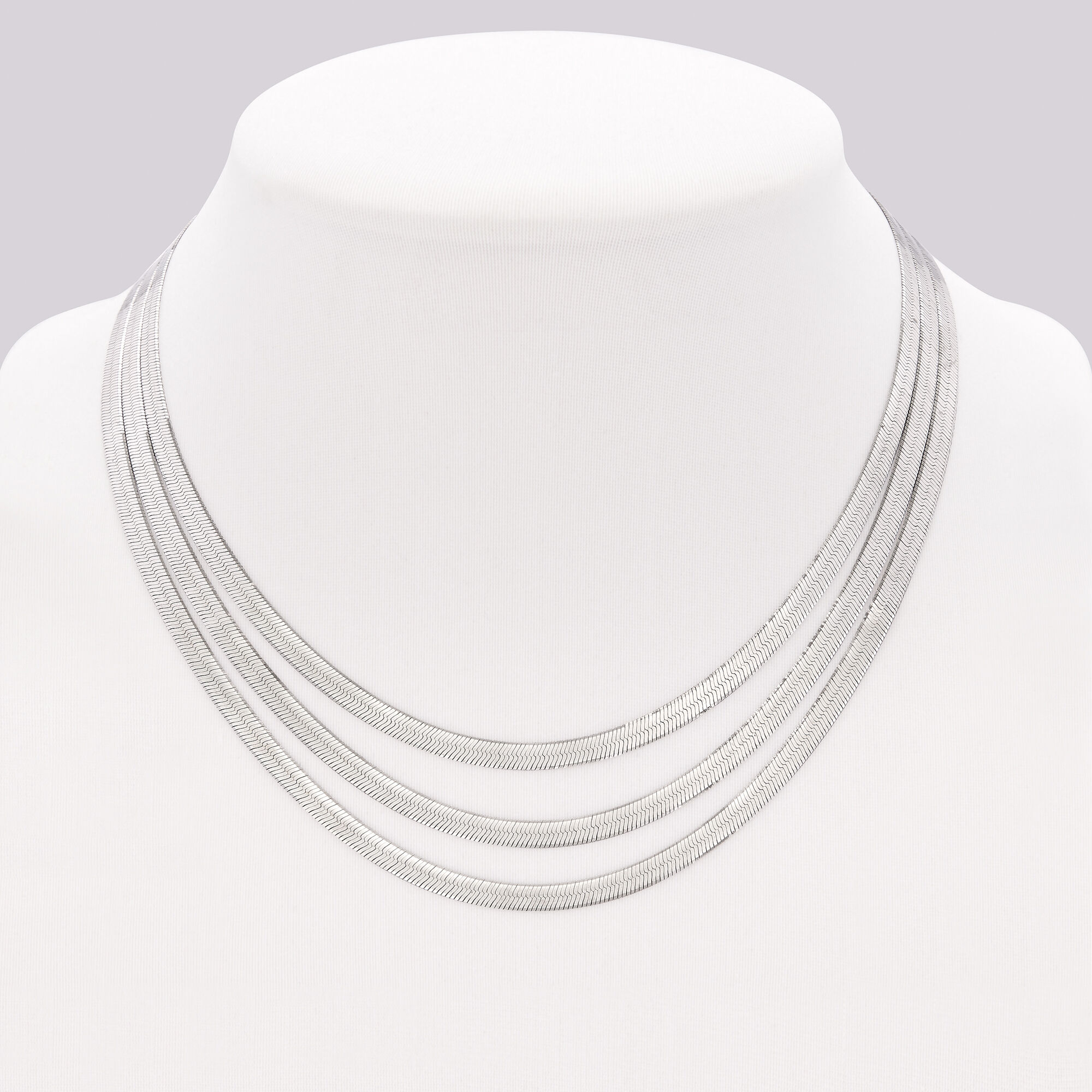 Italian Sterling Silver Layered Herringbone Necklace. 18