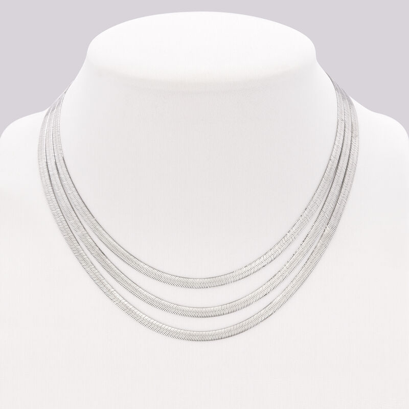 Italian Sterling Silver Layered Herringbone Necklace. 18&quot; image number 3