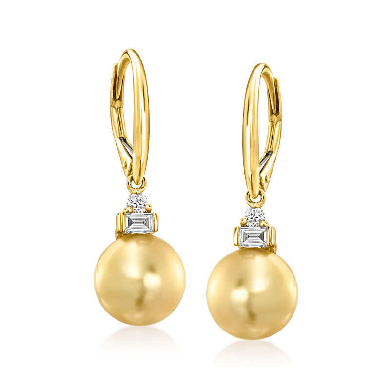 9-9.5mm Golden Cultured South Sea Pearl and .24 ct. t.w. Diamond Drop Earrings in 14kt Yellow Gold  image number 0