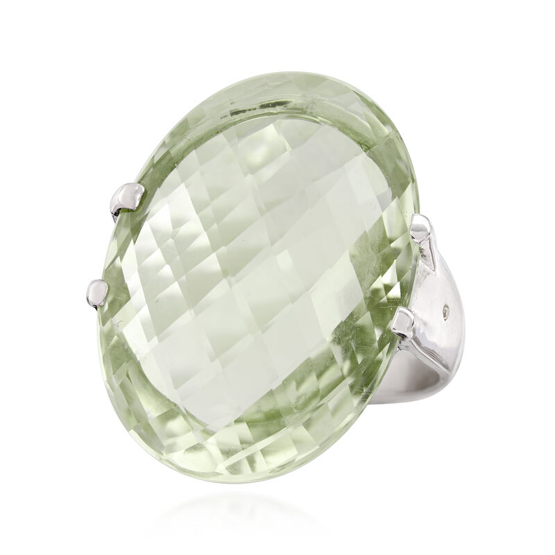 20.00 Carat Prasiolite Ring with White Zircon Accents in Sterling Silver image number 3