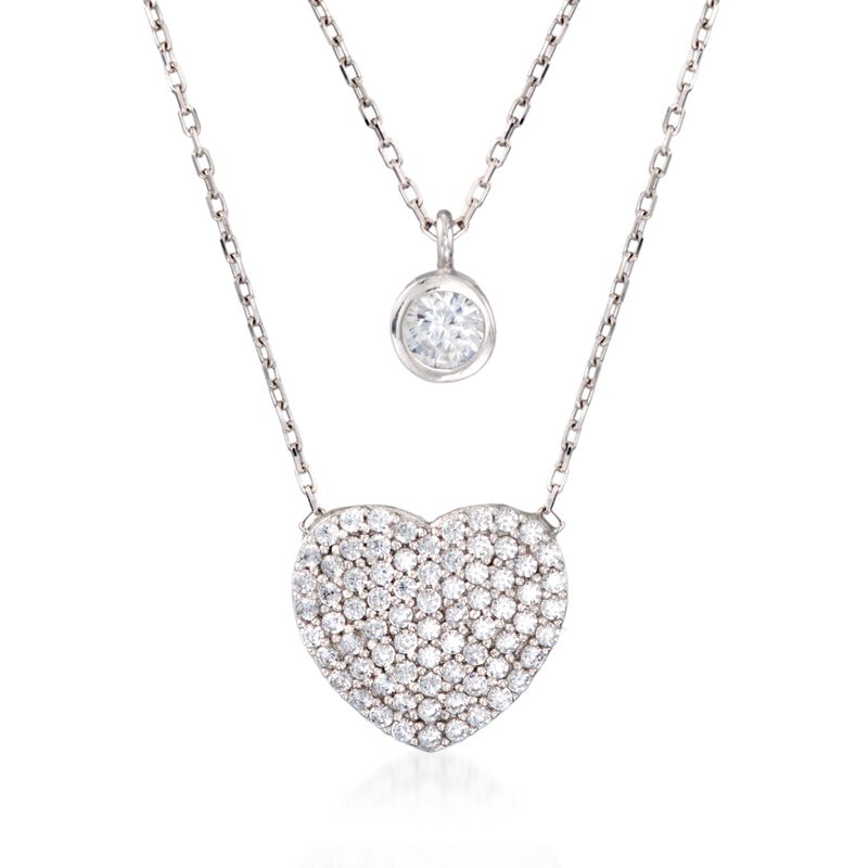 1.00 ct. t.w. CZ Layered Heart and Solitaire Necklace in Sterling Silver image number 0