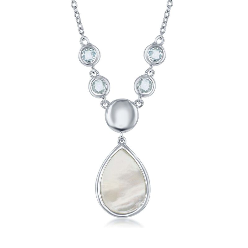 Mother-Of-Pearl and .70 ct. t.w. Blue Topaz Drop Necklace in Sterling Silver. 16&quot; image number 1