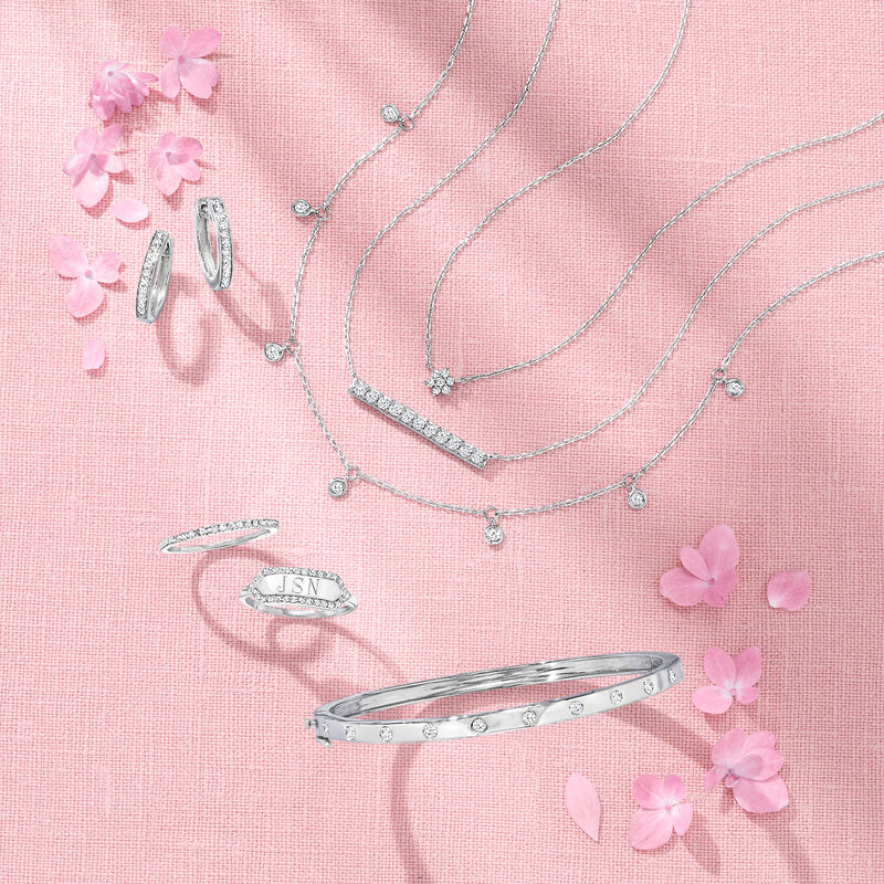 .10 ct. t.w. Diamond Flower Necklace in Sterling Silver. 16&quot; image number 4