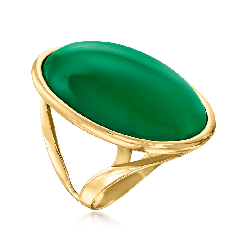 C. 1980 Vintage Green Chalcedony Ring in 18kt Yellow Gold image number 2