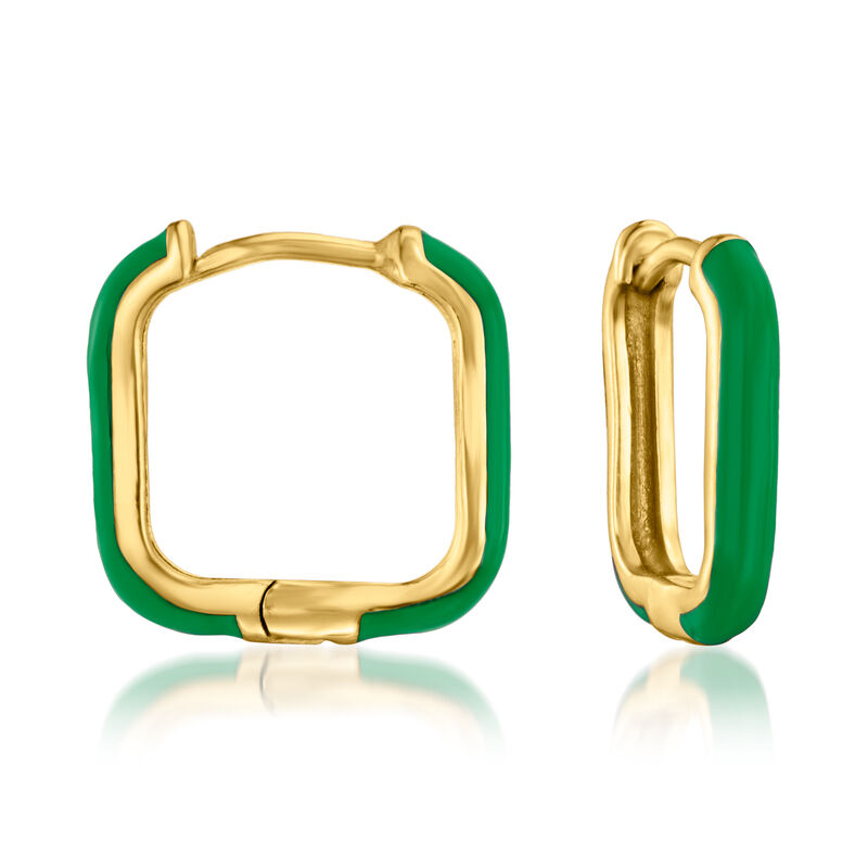 Multicolored Enamel Jewelry Set: Three Pairs of Square Hoop Earrings in 18kt Gold Over Sterling. 1/2&quot; image number 2