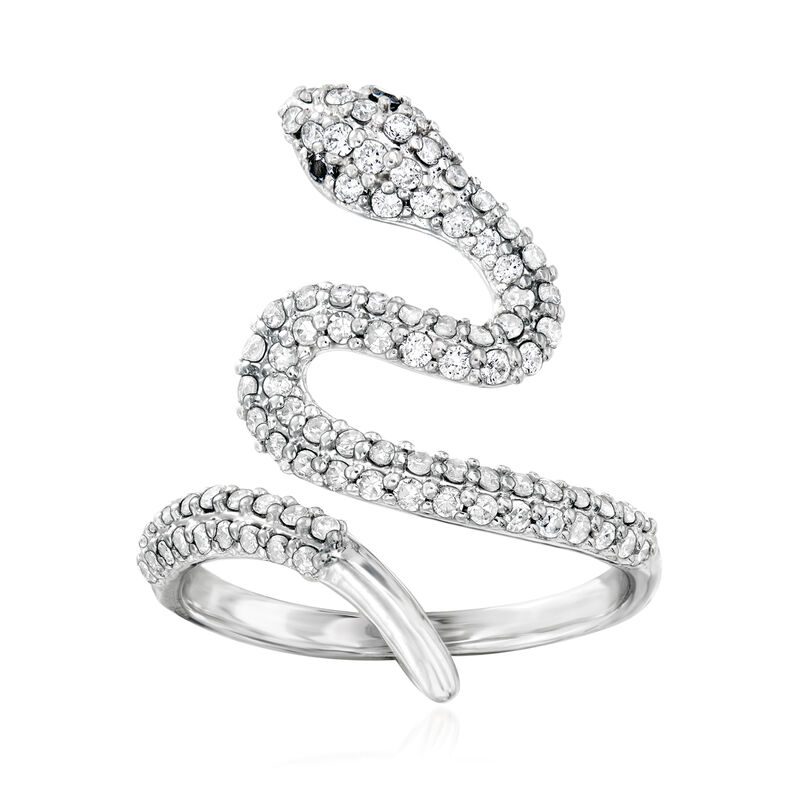 .75 ct. t.w. Diamond Bypass Snake Ring with Black Diamonds in Sterling Silver image number 0