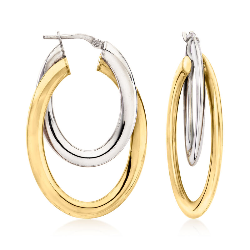 Italian Sterling Silver and 18kt Gold Over Sterling Double-Hoop Earrings. 1 5/8&quot; image number 0
