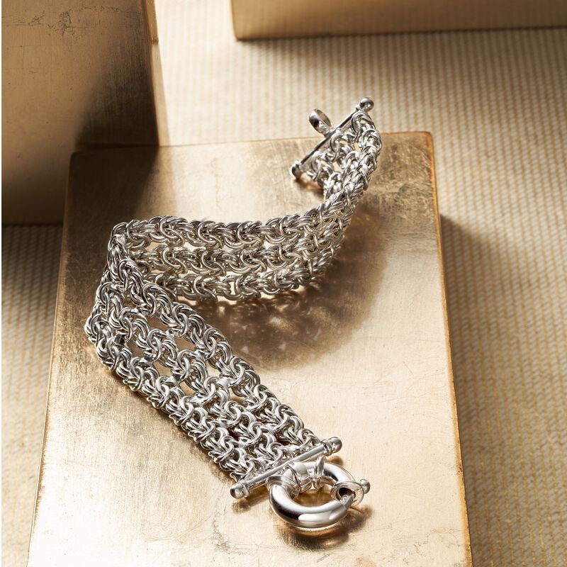 Italian Sterling Silver Three-Strand Byzantine Bracelet image number 2