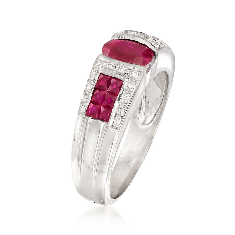 C. 1990 Vintage 1.30 ct. t.w. Ruby and .10 ct. t.w. Diamond Ring in 14kt White Gold. Size 8 image number 2
