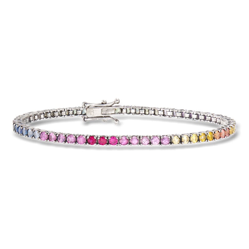 C. 2000 Vintage 5.00 ct. t.w. Multicolored Sapphire Tennis Bracelet in 18kt White Gold. 7" image number 0