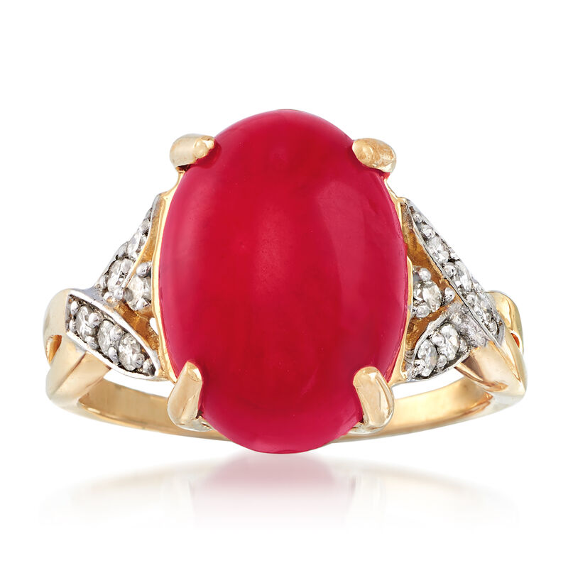 Red Coral and .15 ct. t.w. Diamond Ring in 18kt Yellow Gold image number 0