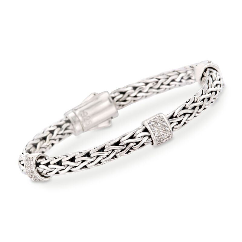 Phillip Gavriel &quot;Woven&quot; .70 ct. t.w. White Sapphire Station Link Bracelet in Sterling Silver image number 0