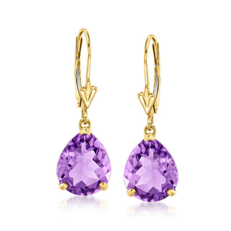 5.50 ct. t.w. Pear-Shaped Amethyst Earrings in 14kt Yellow Gold image number 0