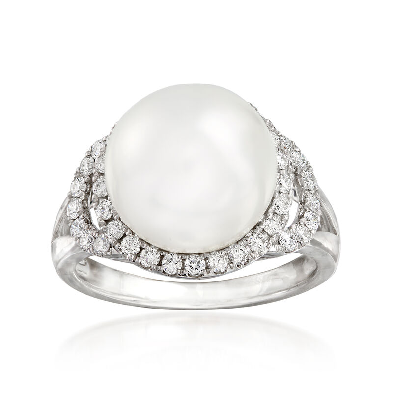 11.5-12mm Cultured South Sea Pearl and .48 ct. t.w. Diamond Ring in 18kt White Gold image number 0